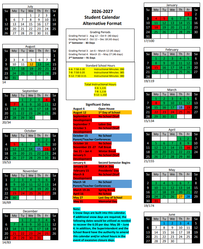 Student Calendar - English Version